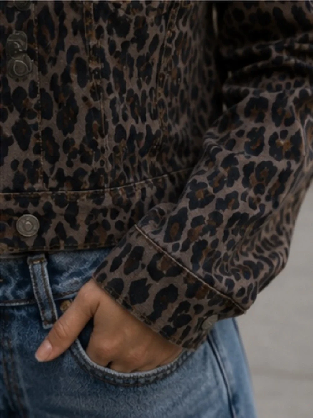 Nine West Jeans Leopard Print Denim Trucker Jacket Animal Print Size S